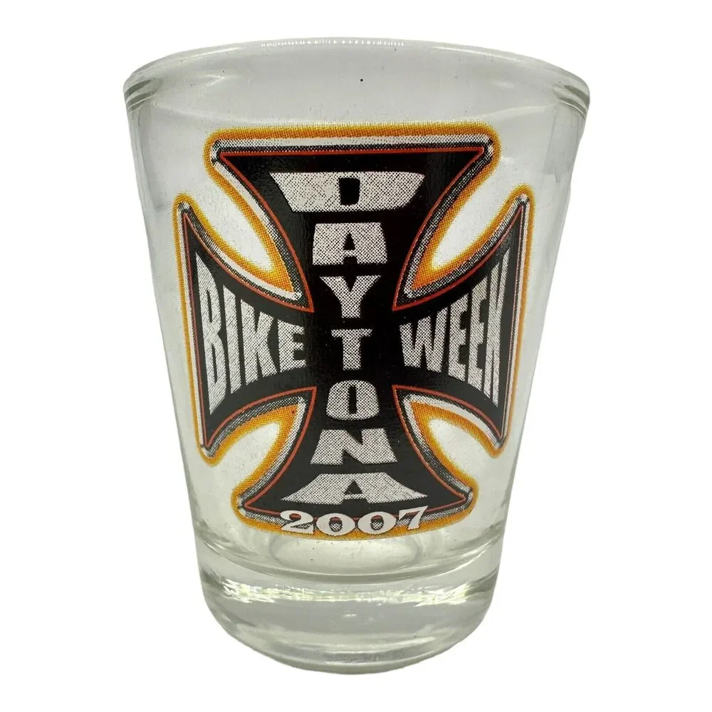 Daytona Beach Bike Week Cross Clear Shot Glass 2007‎
